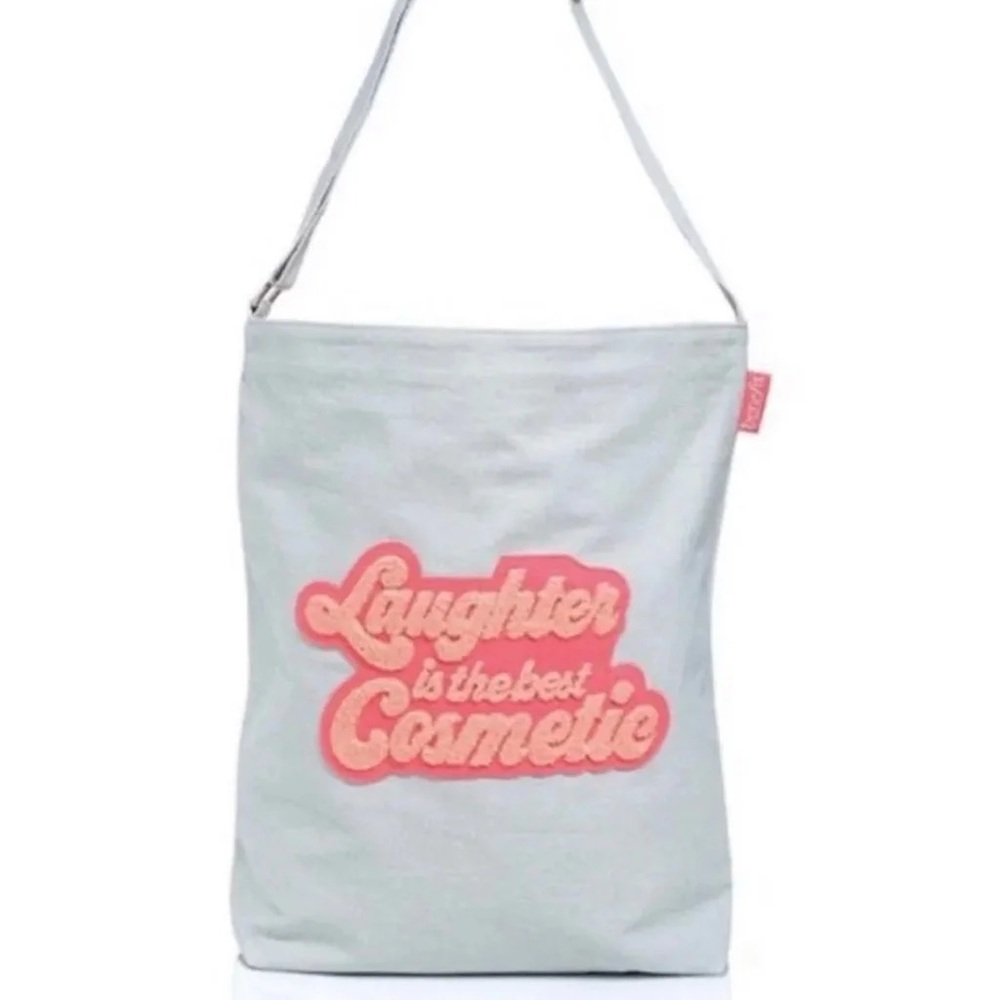 💗New Benefit Cosmetics Denim Tote Bag Puffy Pink Lettering Logo